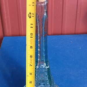 Vintage Green Glass Eiffel Tower Bottle Decanter 14" Tall